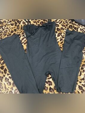 Black One-Piece Jumpsuit with Lace Trim